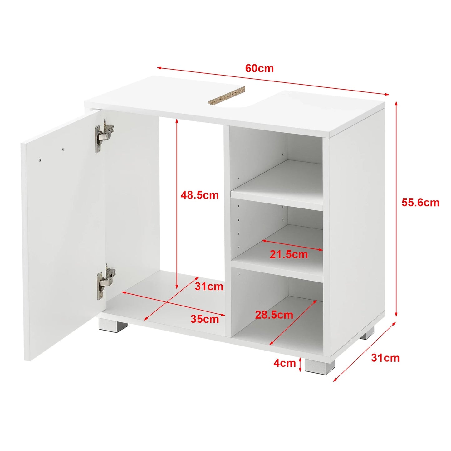 In And OutdoorMatch Wastafelmeubel Wilhelmine - Badkamermeubel - 55,6x60x31 cm - Wit - Spaanplaat - Modern Design Badkamerkast