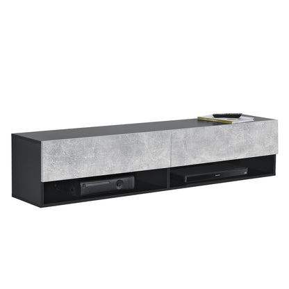 In And OutdoorMatch Zwevend Kast Selena - 140x31x30 cm - Zwart en Betonlook - Spaanplaat - Deluxe Design TV cabinet