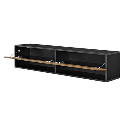 In And OutdoorMatch Zwevende Kast Alisha - 140x31x30cm - Zwart en Donker Eiken - Spaanplaat - Luxe Design TV cabinet