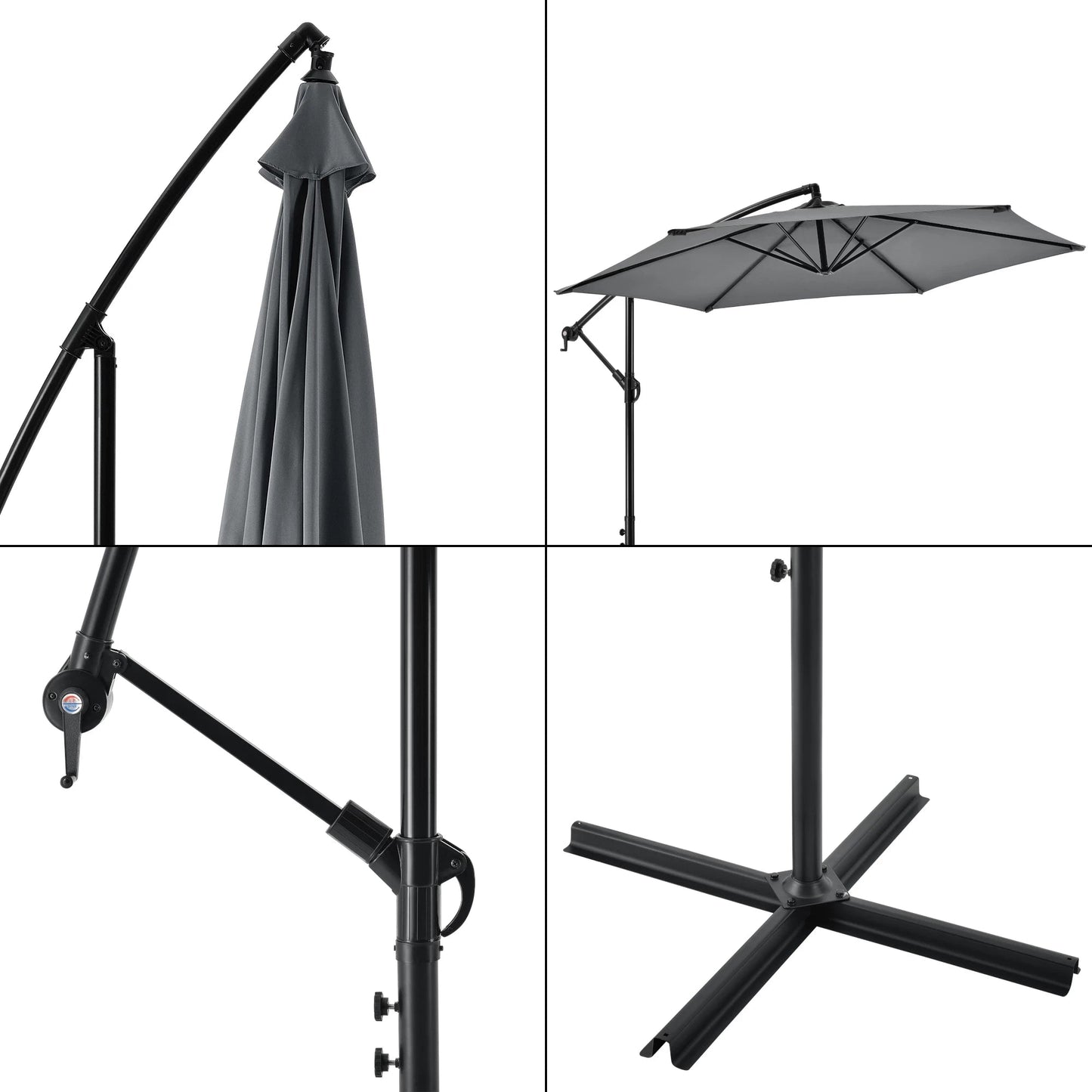 In And OutdoorMatch Zwevende Parasol Addie - Staal - Ø 270x245 cm - Incl. Grijze basis - Waterafstotend - Luxe uitstraling Sunshade