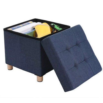 In And OutdoorMatch poef Leia - Enrique - Marineblauw - Stof - met binnenopbergruimte - 38x38x38cm - modern design stool