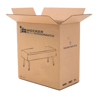 In And OutdoorMatch poef/hocker Flavio - grijs - stoffen zitting - houten poten kubus - antiek stool