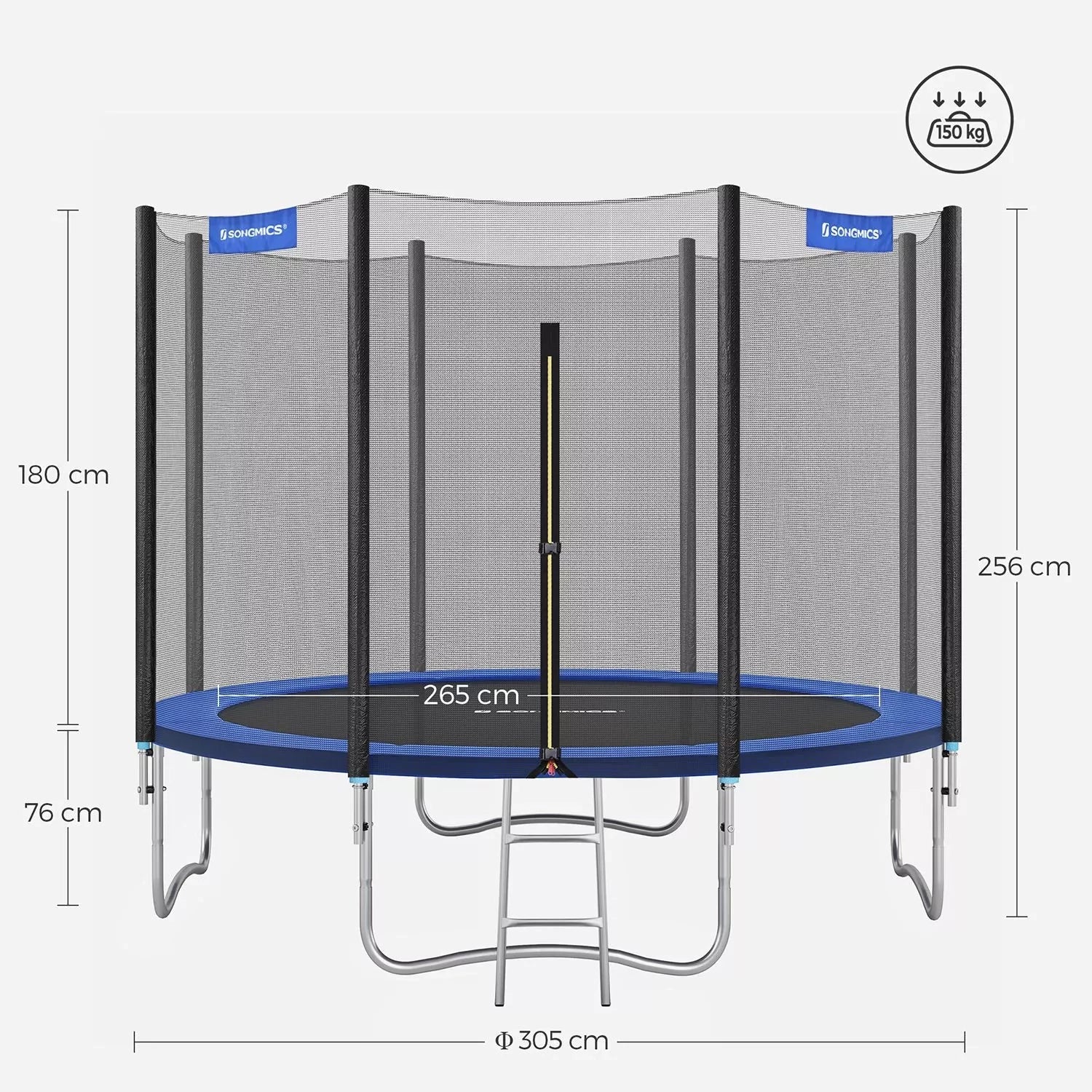 In And OutdoorMatch trampoline met veiligheidsnet Myron - tuintrampoline - 305 cm - ronde trampoline - met veiligheidsnet - met ladder - Zwart Blauw Trampoline