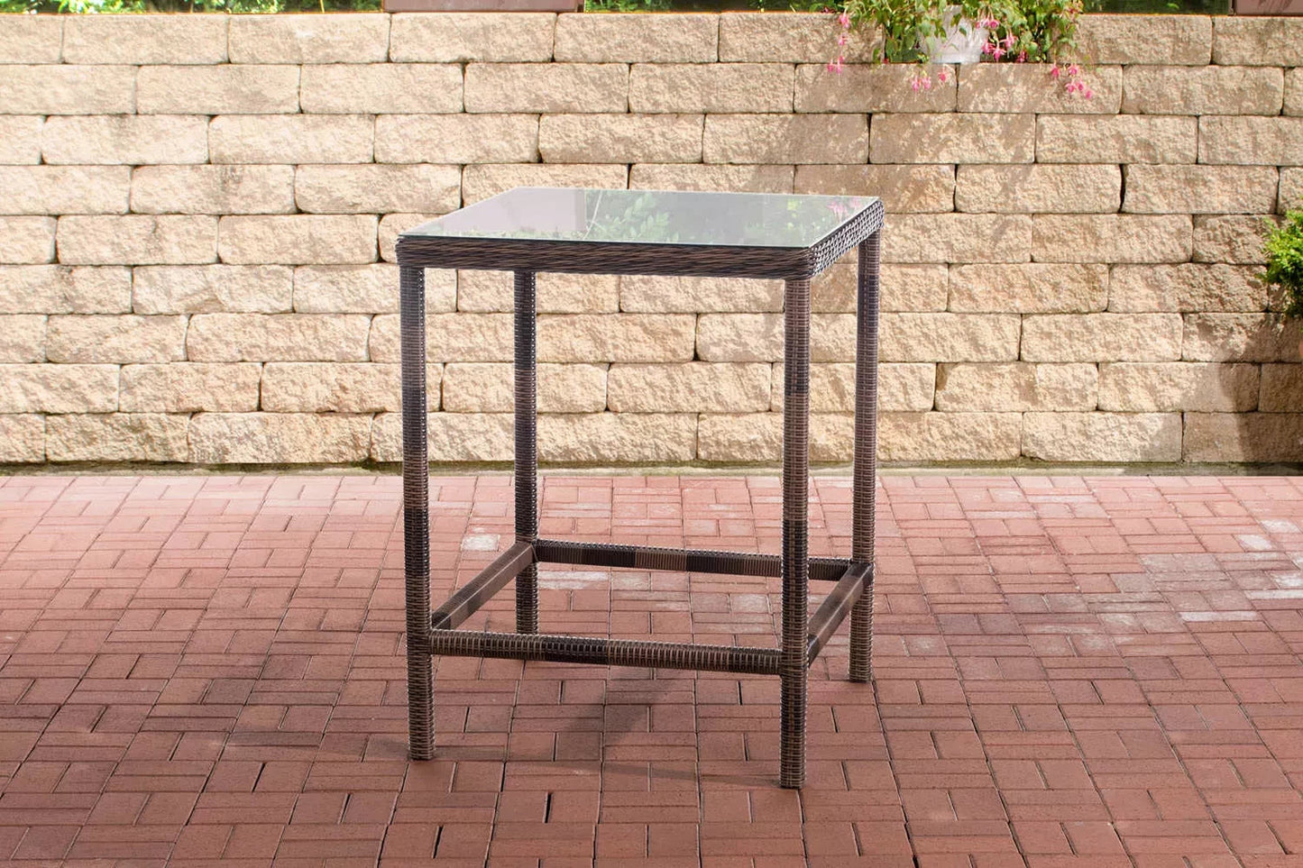 In And OutdoorMatch tuintafel Jamie - Bartafel - Bruin - tuintafel kunststof - tuintafels - tafel - Glazen tafel - 84 x 84 x 110,5 cm Bar table