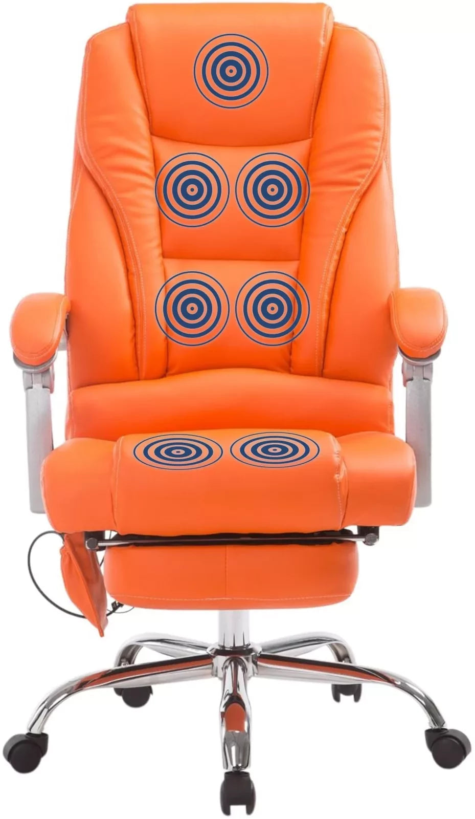 In En OutdoorMatch Ergonomische Bureaustoel Evalyn met massagefunctie - Lange Rugleuning - Oranje - Zithoogte 47-56cm - Kunstleer - Op Wielen - Voor Volwassenen Bureaustoel