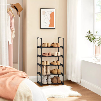 In En OutdoorMatch Schoenenrek Karrie - Metalen Schoenenrek - Stapelbaar - Ruimtebesparend - Schoenenopberger - Multifunctioneel - Staande Plank - Voor Gang - Slaapkamer - Woonkamer - Zwart shoe rack