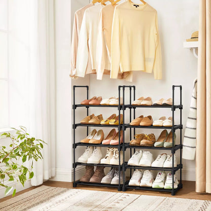 In En OutdoorMatch Schoenenrek Karrie - Metalen Schoenenrek - Stapelbaar - Ruimtebesparend - Schoenenopberger - Multifunctioneel - Staande Plank - Voor Gang - Slaapkamer - Woonkamer - Zwart shoe rack