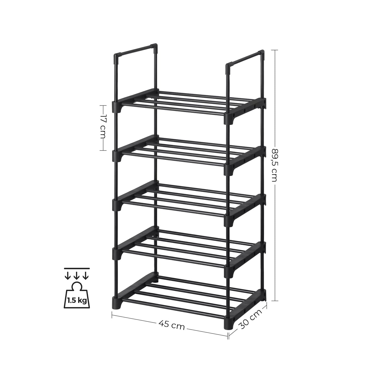 In En OutdoorMatch Schoenenrekken Tye - Set van 2 - Metalen Schoenenrek - Stapelbaar - Ruimtebesparend - Schoenenopberger - Multifunctioneel - Staande Plank - Voor Hal - Slaapkamer - Woonkamer - Zwart shoe rack