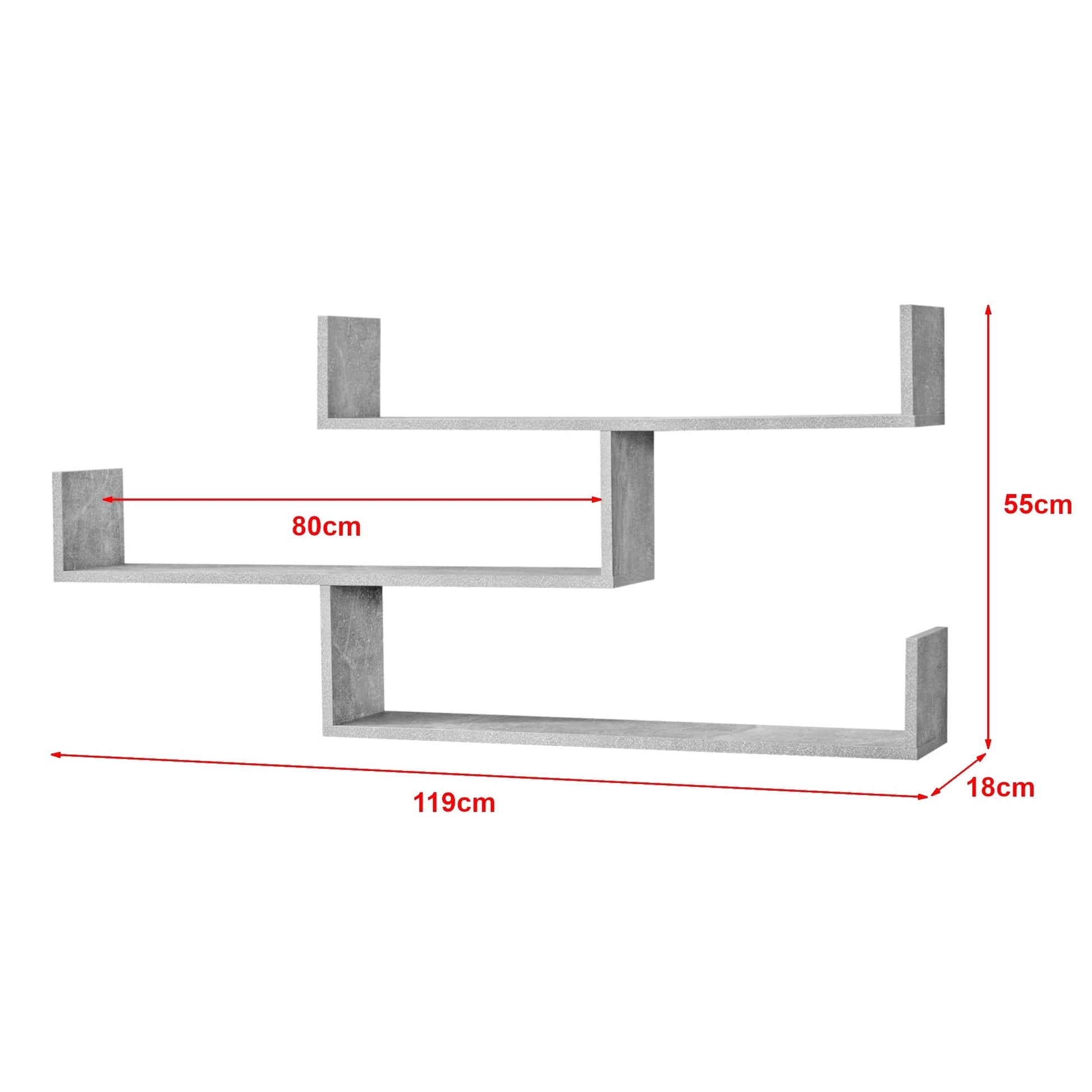 In En OutdoorMatch Wandrek Zizi - Met 3 Planken - 119x18x55 cm - Grijs - Spaanplaat - Modern Design Wandplank