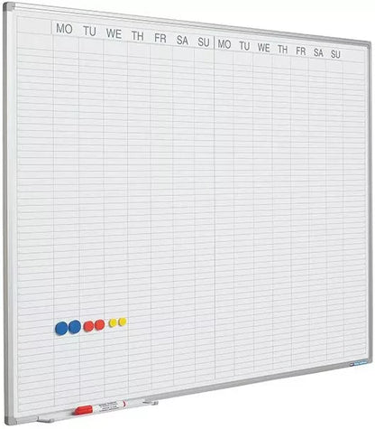 Whiteboard PRO Denny - Emaille staal - Weekplanner - Maandplanner - Jaarplanner - Magnetisch - Wit - Engels - 60x90cm Planbord