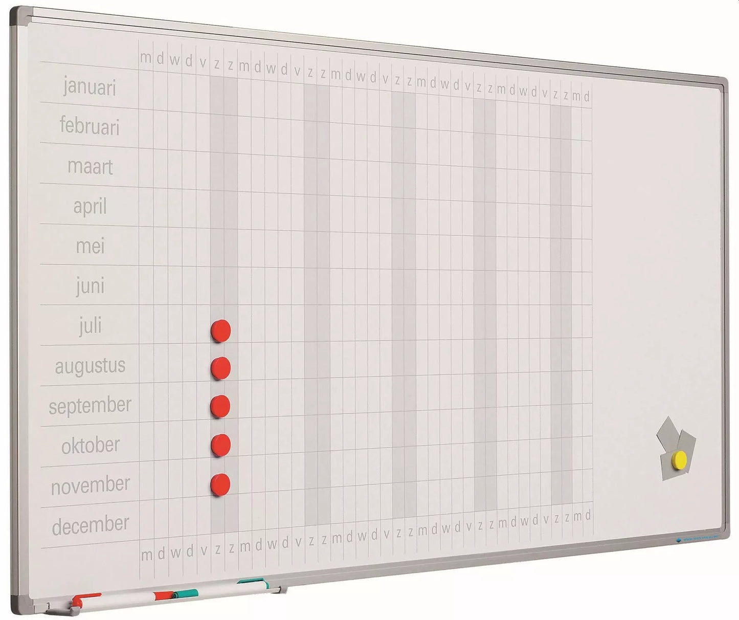 Whiteboard PRO Dolly - Emaille staal - Weekplanner - Maandplanner - Jaarplanner - Magnetisch - Wit - Nederlands - 90x120cm Planbord