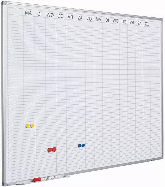 Whiteboard PRO Grimes - Emaille staal - Weekplanner - Maandplanner - Jaarplanner - Magnetisch - Wit - 90x120cm Planbord