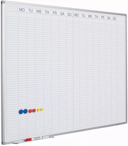 Whiteboard PRO Ingram - Emaille staal - Weekplanner - Maandplanner - Jaarplanner - Magnetisch - Wit - Engels - 90x120cm Planbord