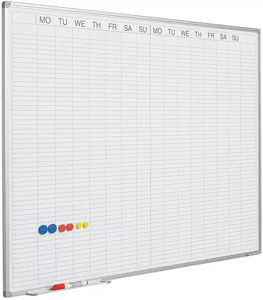 Whiteboard PRO Sylvester - Emaille staal - Weekplanner - Maandplanner - Jaarplanner - Magnetisch - Wit - Engels - 60x90cm Planbord